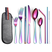 9pcs straws chopsticks spoon and fork with case portable cutlery set stainless steel silverware set for school travel camping