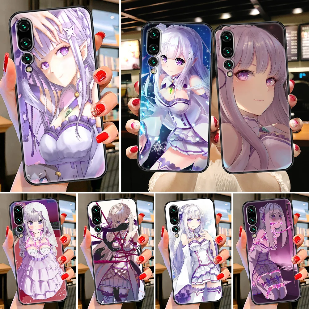 

ReZERO Emilia чехол для телефона Huawei P Mate P10 P20 P30 P40 10 20 Smart Z Pro Lite 2019 черный силиконовый prime art hoesjes мягкий