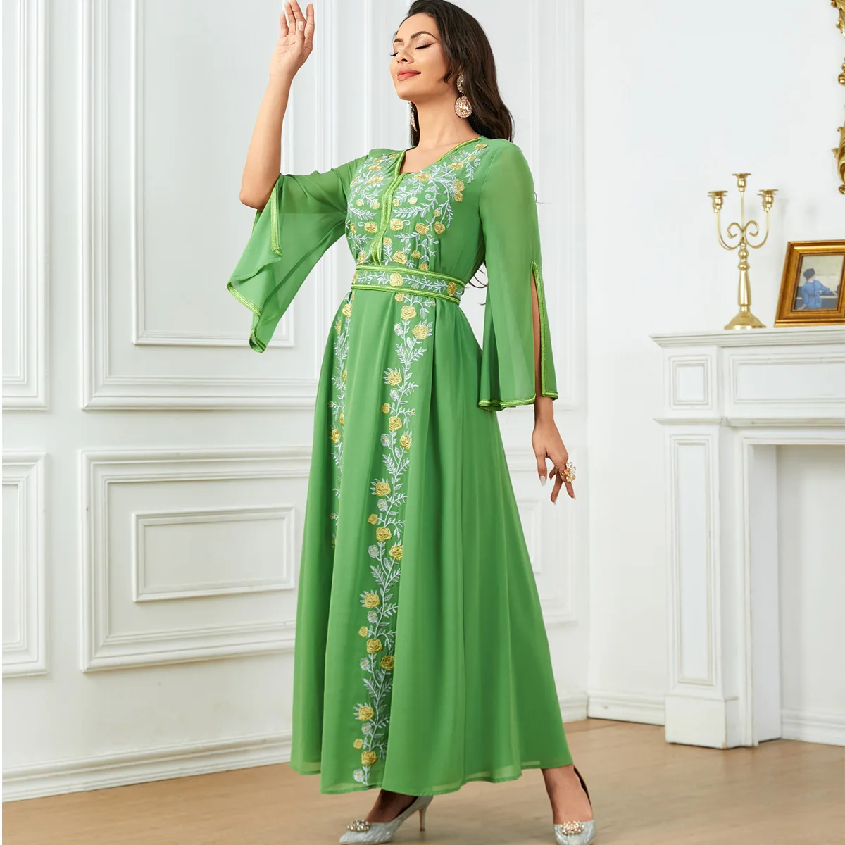 3675 элегантное мусульманское платье с вышивкой для тяжелой промышленности