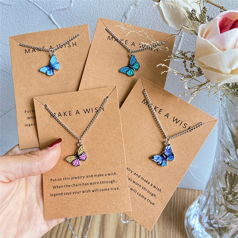 

Korean Fashion Butterfly Pendant Necklace Chain For Women Golden Colorful Cute Statement Necklace Jewelry Gift Dropshipping