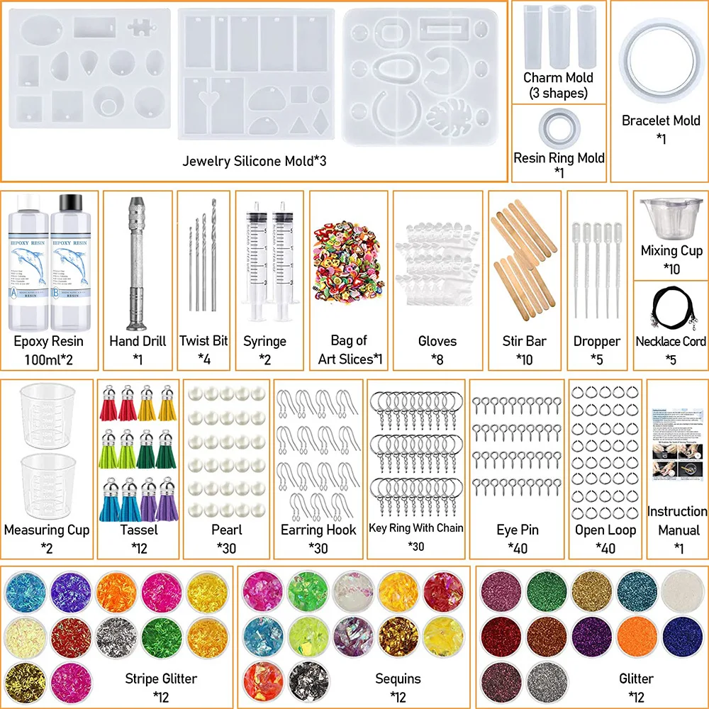 

Silicone Resin Mold Set Silicone Mold UV Epoxy Resin Kit for Beginners DIY Supplies Casting Molds for DIY Crafts Jewelry Making