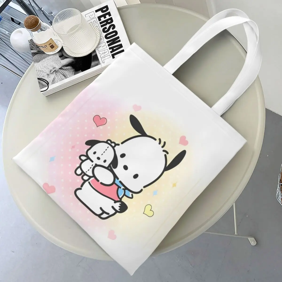 Унисекс Sanrio Pochacco футболка с логотипом Backside холщовая сумка для покупок сумки