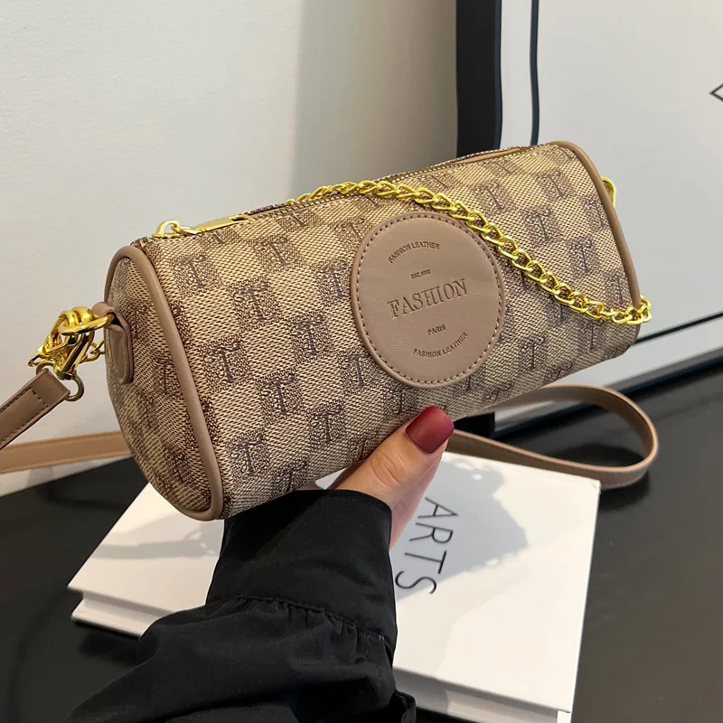 French niche small bag bag women's spring/summer 2023 new trendy high-end chain cross-body bag explosive texture cylinder bag