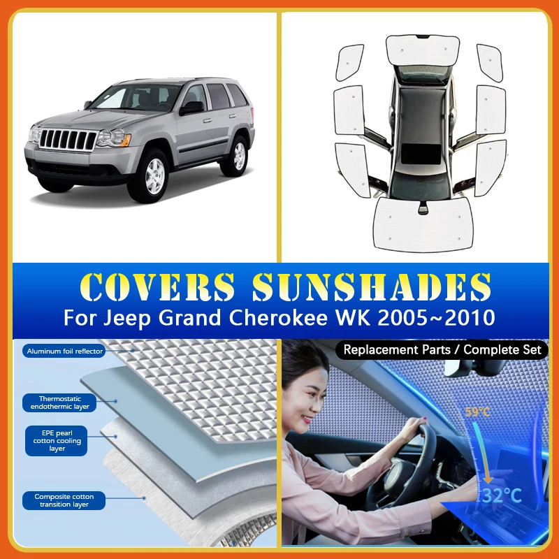 

Car Sunshade Covers For Jeep Grand Cherokee WK 2005 2006 2007 2008 2009 2010 Sunscreen Window Coverage Sunshades Car Accessories