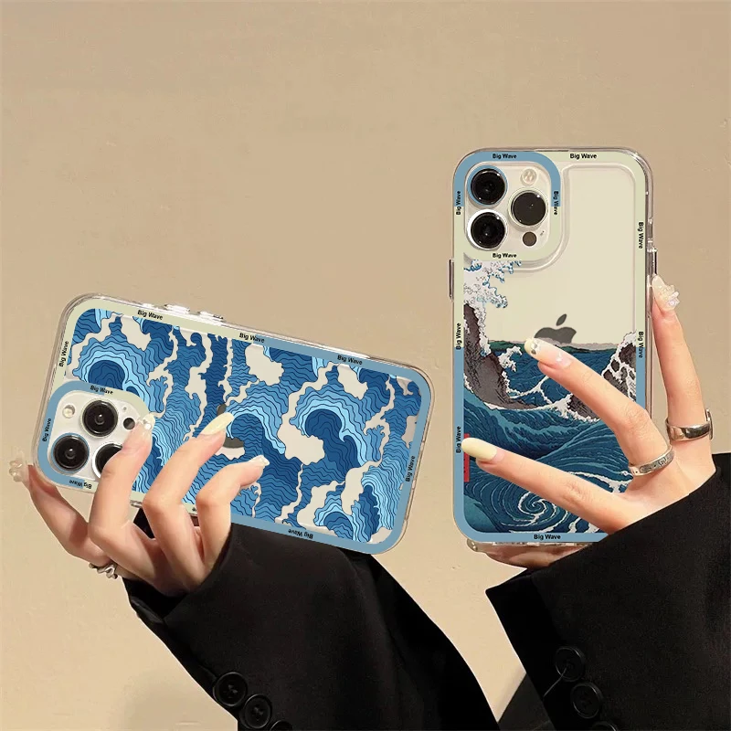

The Big Wave Of Kanagawa Phone Case For IPhone 14 13 12 11 Pro Max Mini X Xs XR 6 7 8 Plus SE 2020 Transparent Case
