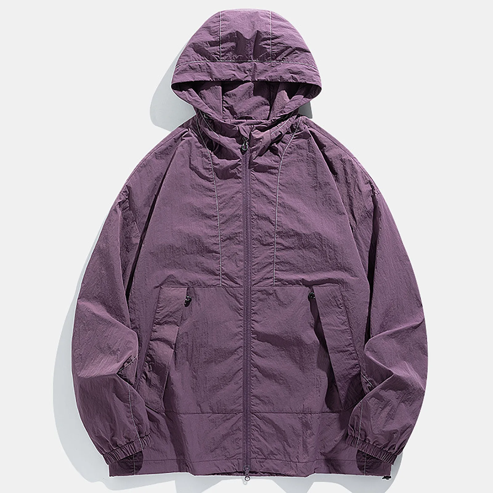 

Mens Hooded Outdoor Jacket Solid Color Long Sleeve Coat Zipper Multi Pocket Autumn Unisex Jacket folk Ethnic casual