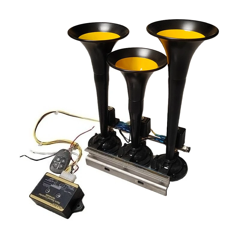 

125 дБ светодиодный 12/24 В, 15 тонов, 3-трубная модификация, грузовик, поезд, прицеп, громкий электрический звуковой сигнал, электромагнитный клапан, громкий динамик, сирена, воздушный звуковой сигнал