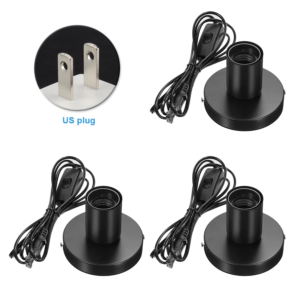 

3pcs On Off Switch Aluminum Socket Easy Install Desktop Lamp Base Light Bulb Holder Home Replacement Part E27 Screw 6 Feet Cord
