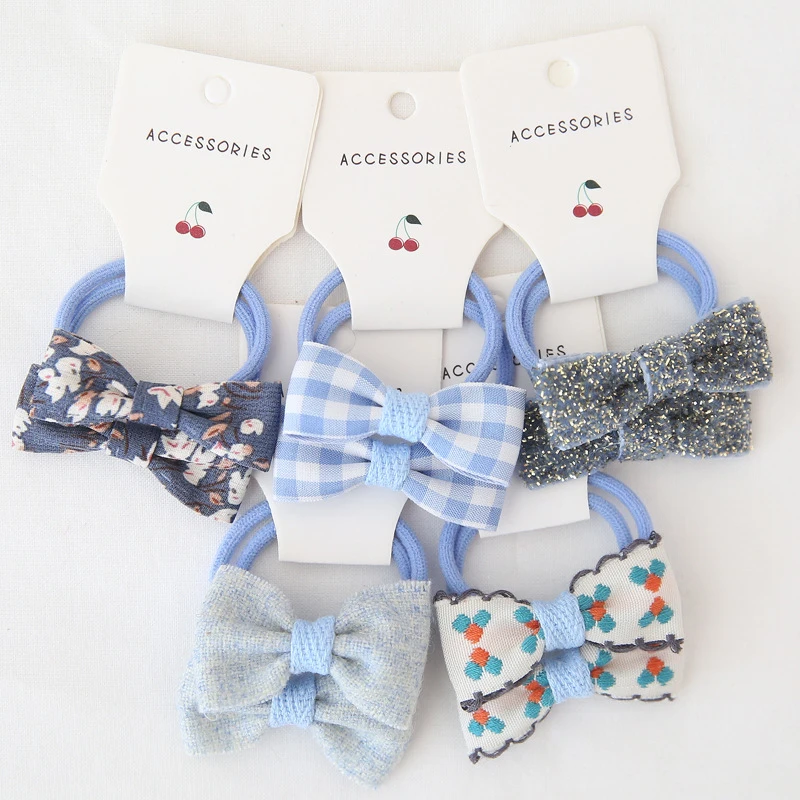 

2023 5 Pairs Kids New Girls Hair Ties Bows Elastic Rubber Band Hair Rope Flower Small Plush Ball Scrunchies Children Hair