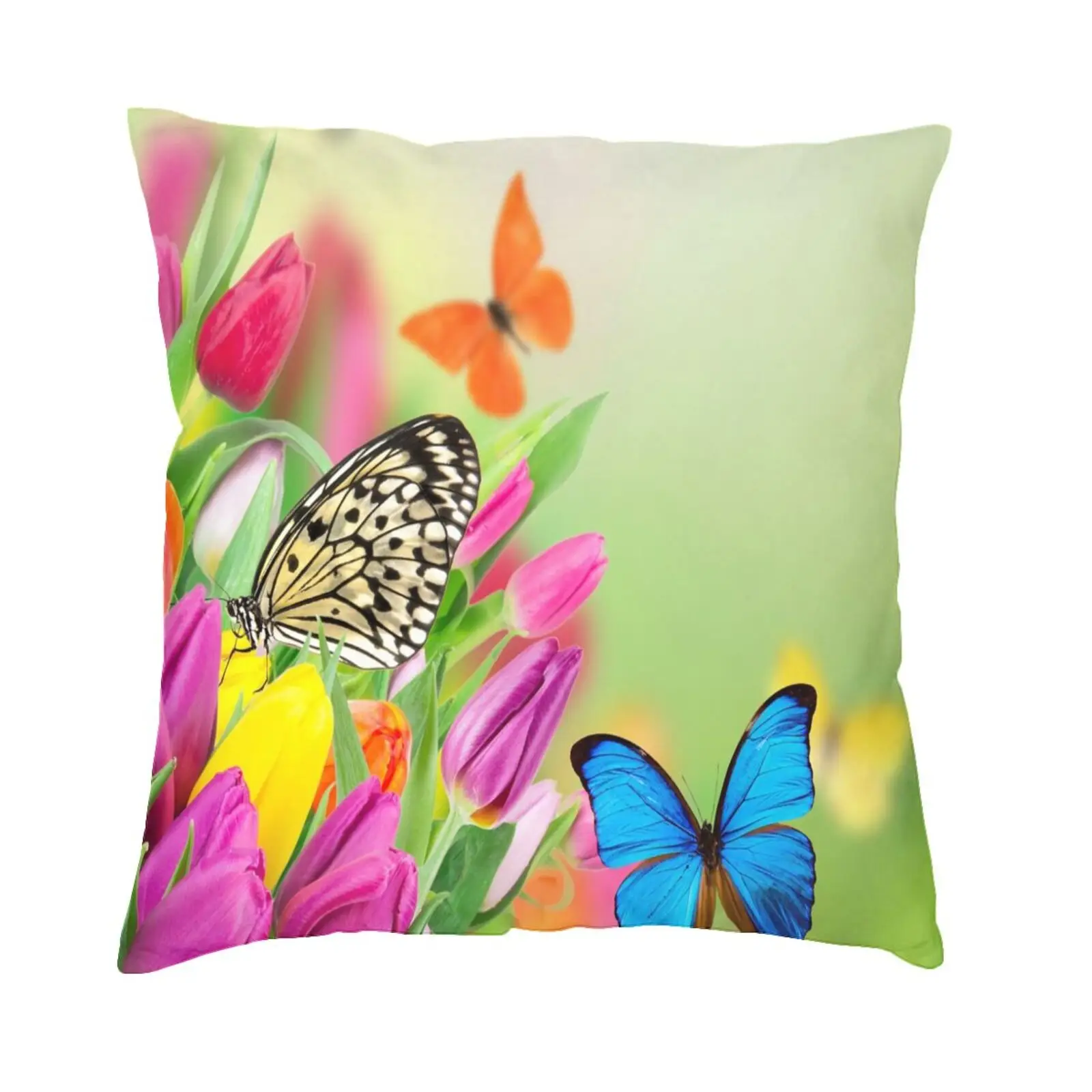 

2022 Popular Bright Yellow Tulip Butterfly Square Pillowcase Polyester Hidden Zipper Bed Sofa Living Room Car Office 18x18 Inc