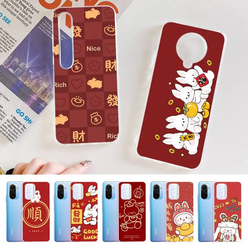 

New Year Red Cartoon Cute Rabbit Phone Case for Samsung S21 A10 for Redmi Note 7 9 for Huawei P30Pro Honor 8X 10i cover