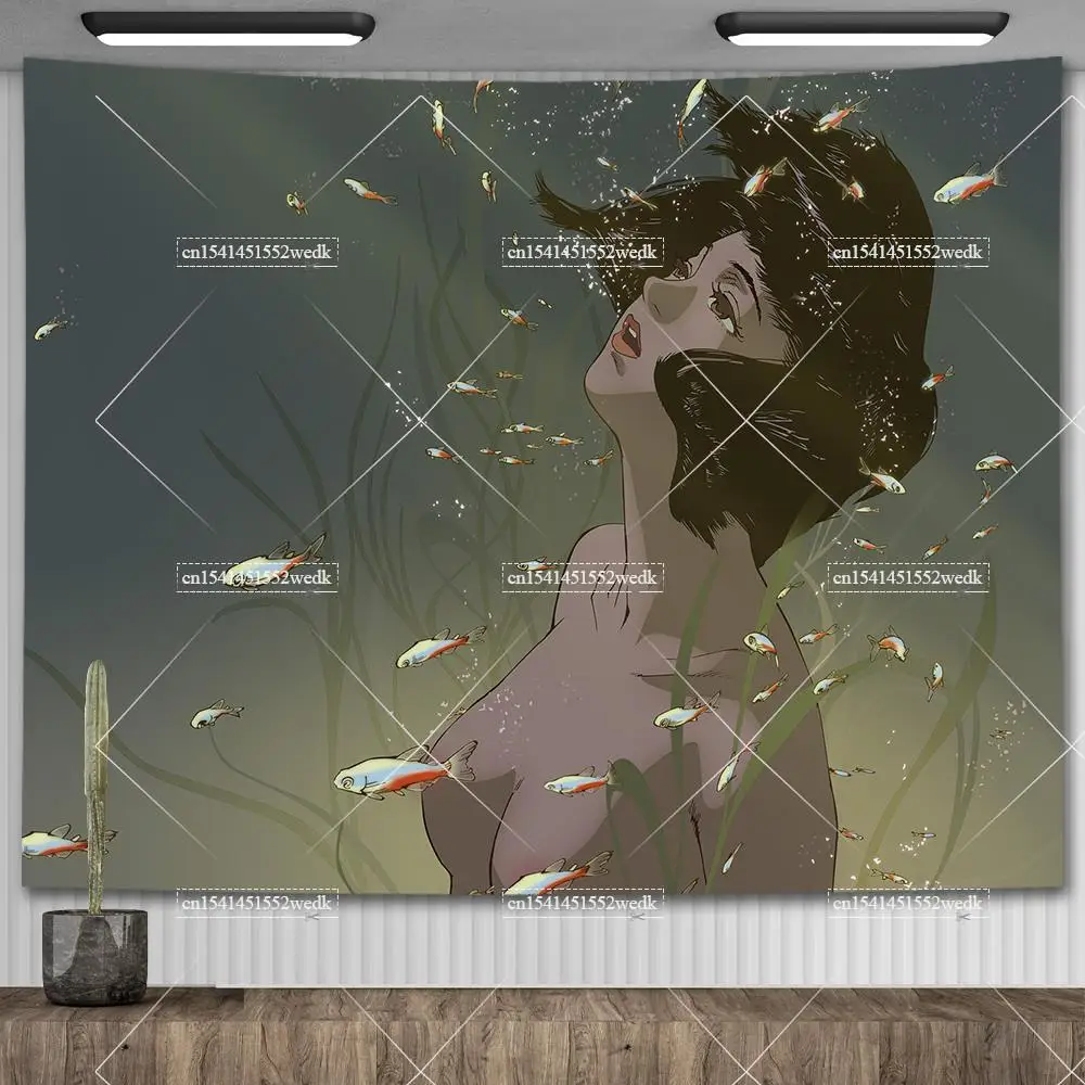 

Художественный плакат, идеальный Синий Гобелен из аниме, настенный кавайный Декор для комнаты, эстетическая иллюстрация, живопись, домашний декор, гобелены