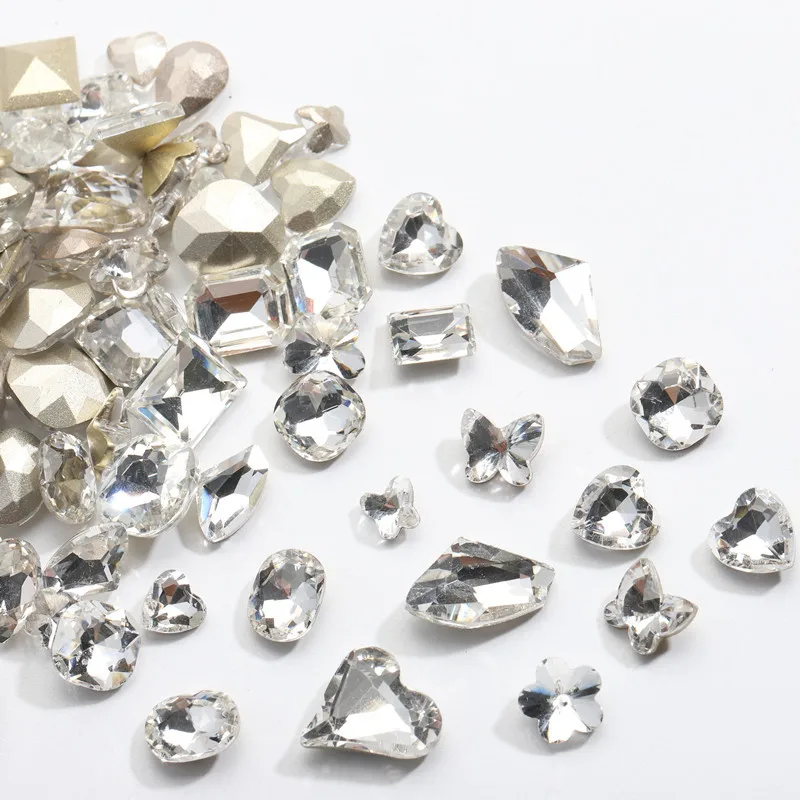 

KO White Crystals Nail Art Deco Rhinestone Heart Square Butterfly Nail Accessories Glitter Stone Beads Decoration For Nails
