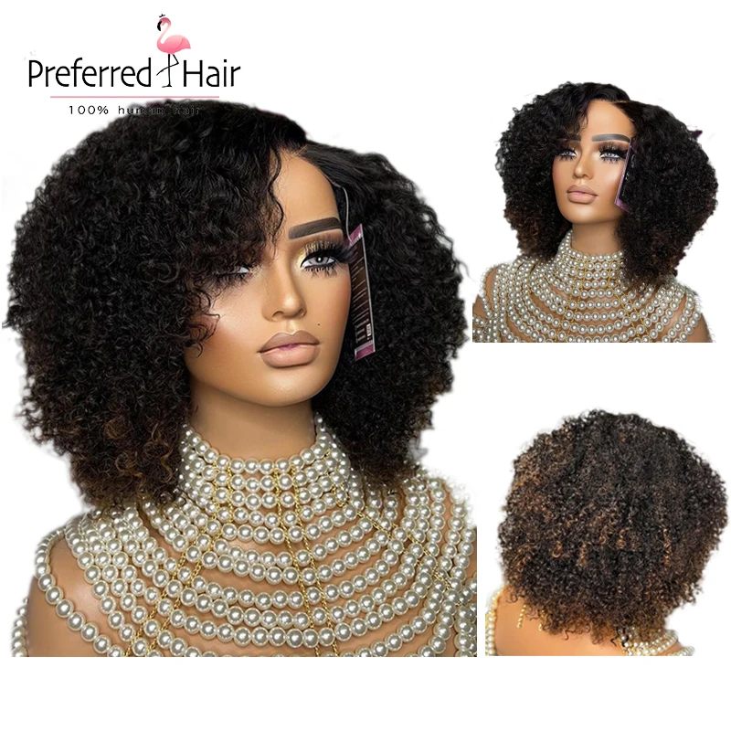 

Short Pixie Cut Afro Kinky Curly Bob Honey Blonde Ombre Color 4X4 Lace Front Closure Human Hair Wigs For Black Women Preplucked