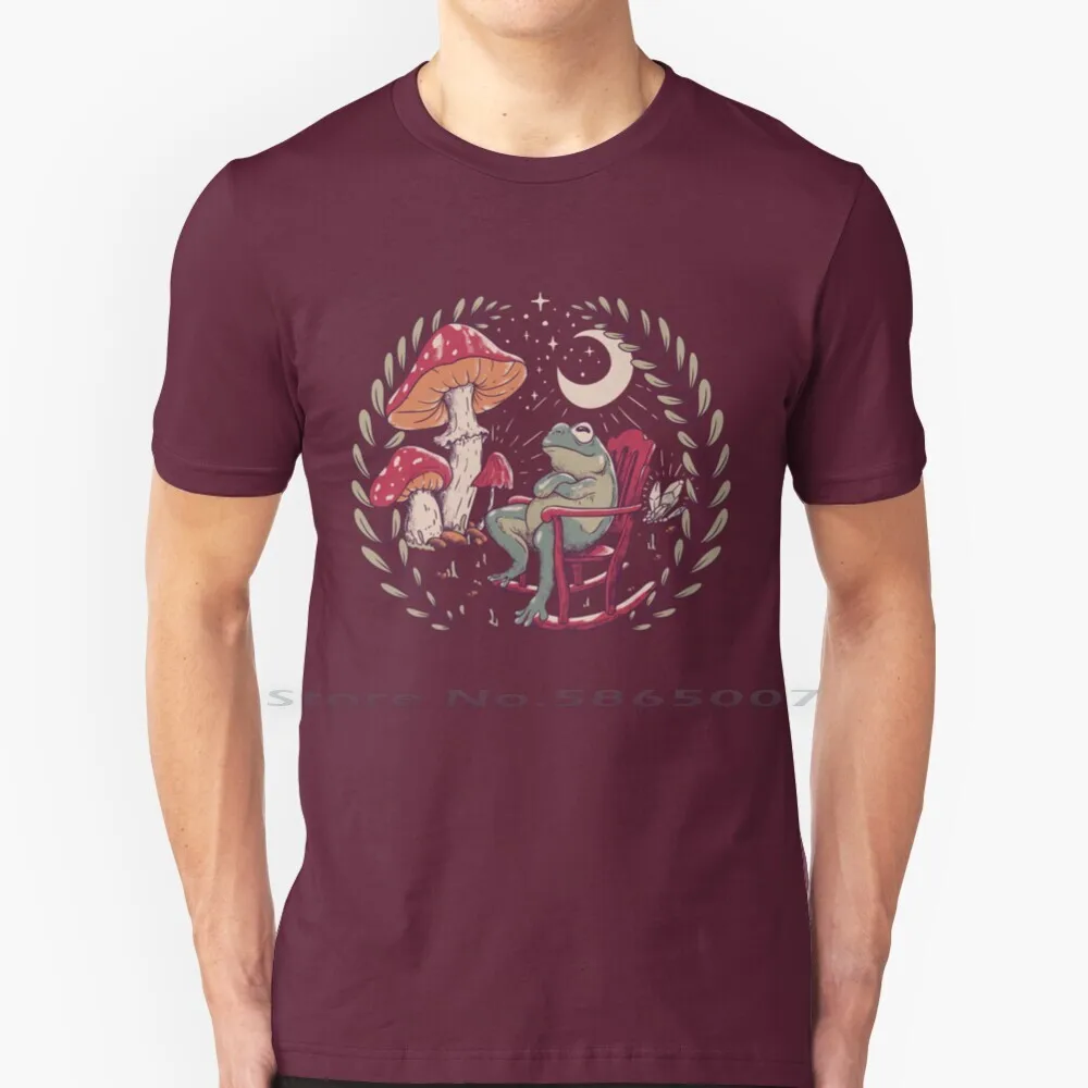 

T Shirt Goblincore Aesthetic Cottagecore Frog Chilling ( Vintage Faded Colors )-Waiting For Mushrooms To Grow-Weirdcore Dreamcor