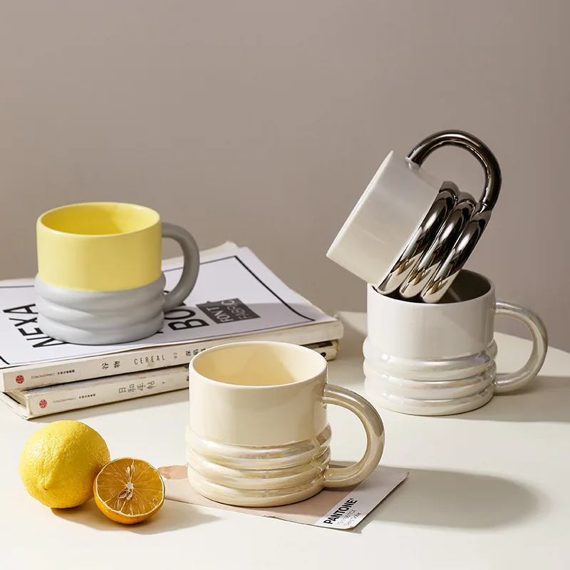 

Nordic ins electroplating household mug breakfast milk cup water cup creative ceramic office tea cup coffee cup couple cup