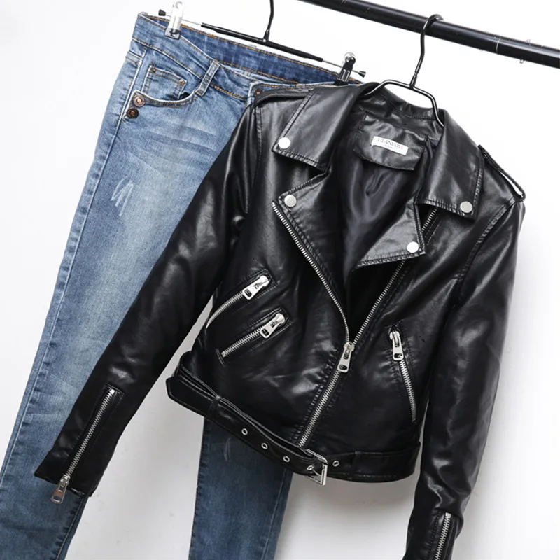 Leather Jacket Women Short 2022 Spring Autumn New Temperament Fashion Korean Version of Lapel Slim Leather Jackets Female LT221