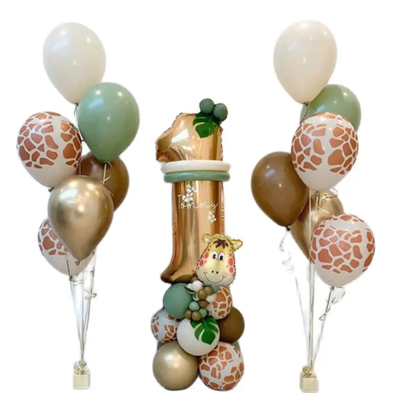 Купи 1set Carton Jungle Balloon 1-9 Number Latex Giraffe Foil Balloons for Happy Birthday Party Decoration Kids DIY Gifts Supply за 361 рублей в магазине AliExpress