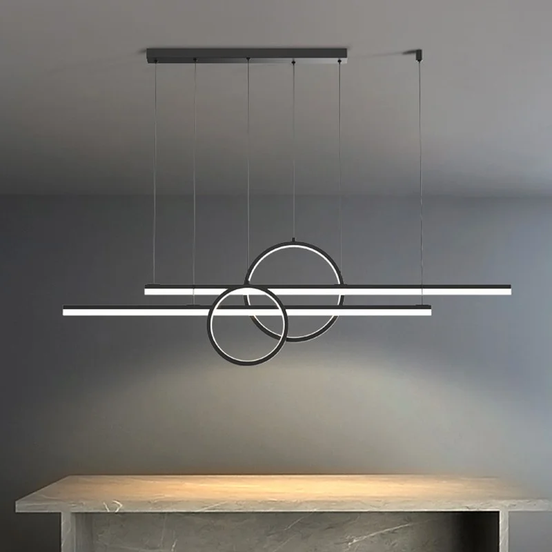 

Black Modern Minimalist LED Chandelier Dining Room Island Long Hanging Light Kitchen Decor Pendant Lamp Coffee Acrylic Fixtures