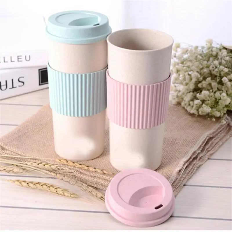 

Portable Wheat Straw Cups With Lid Water Cup Brushing Cup Reusable Multifunctional Household Drinking Water Drink Cup Coffee Cup