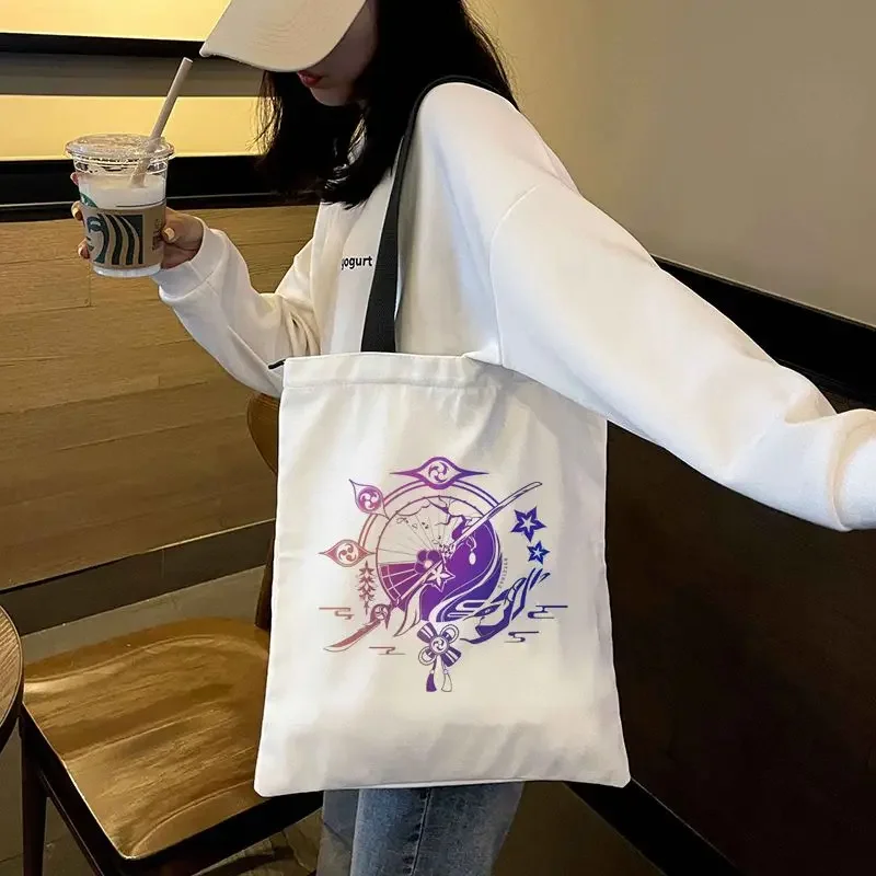 

New Genshin Impact One-shoulder Canvas Bag Engraved Qingkeli Thunderbolt General Walnut Student Large Capacity Shopping Bag Gift