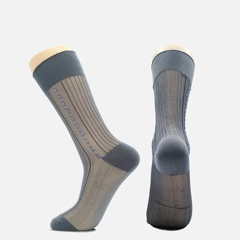 

Spring and Summer European and American Socks Breathable Nylon Stockings Mid-barrel Striped Jacquard Business Socks Men's Socks