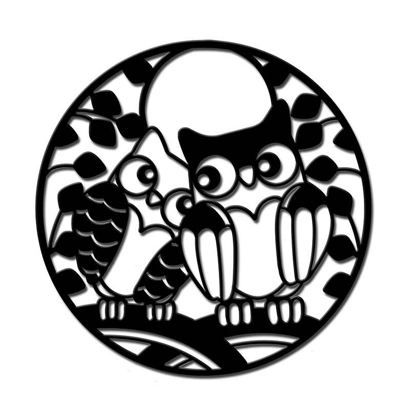 

Top Metal Owl Wall Decor Cute Owl Couple on Tree Branch Black Wall Hanging Art Vintage metal plate wall decoration animal types