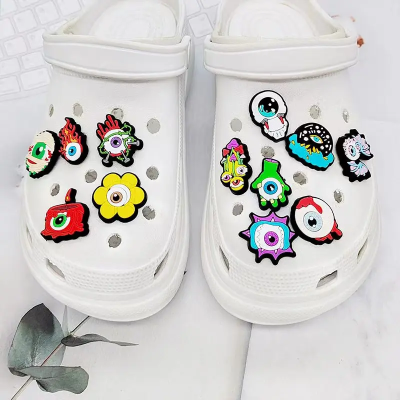 12pcs/set eyeball series shoe charms DIY Detachable sandals decorate Accessories Croc jibz charms，Sandals Slippers
