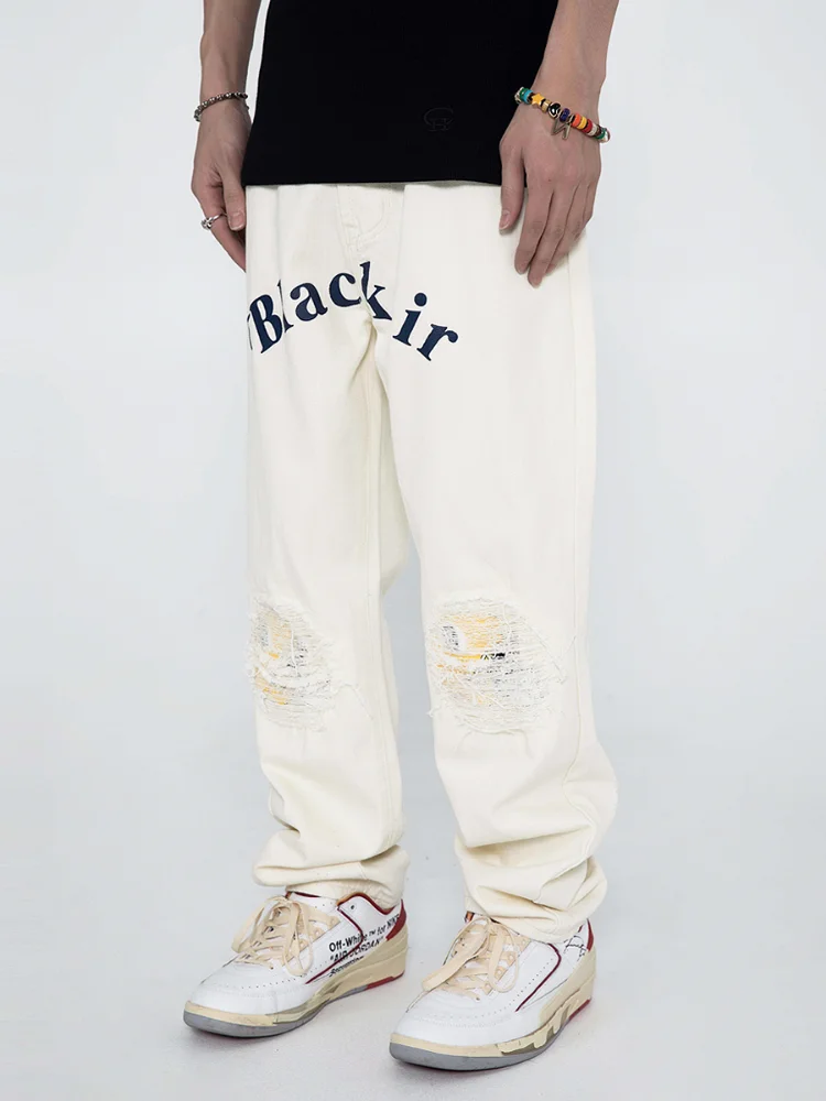 Four Seasons Wear Men's Pants y2k Jeans High Street Trend Letters Hip Hop Print Korean Slim Jeans Streetwear Ins Hot Sale Denim
