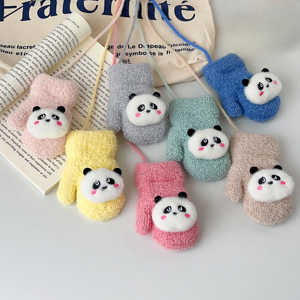 

0-3Y Baby Gloves Cartoon Panda Baby Mittens Winter Warm Knitted Children Gloves Toddler Thicken Winter Coral Fleece Handschoen