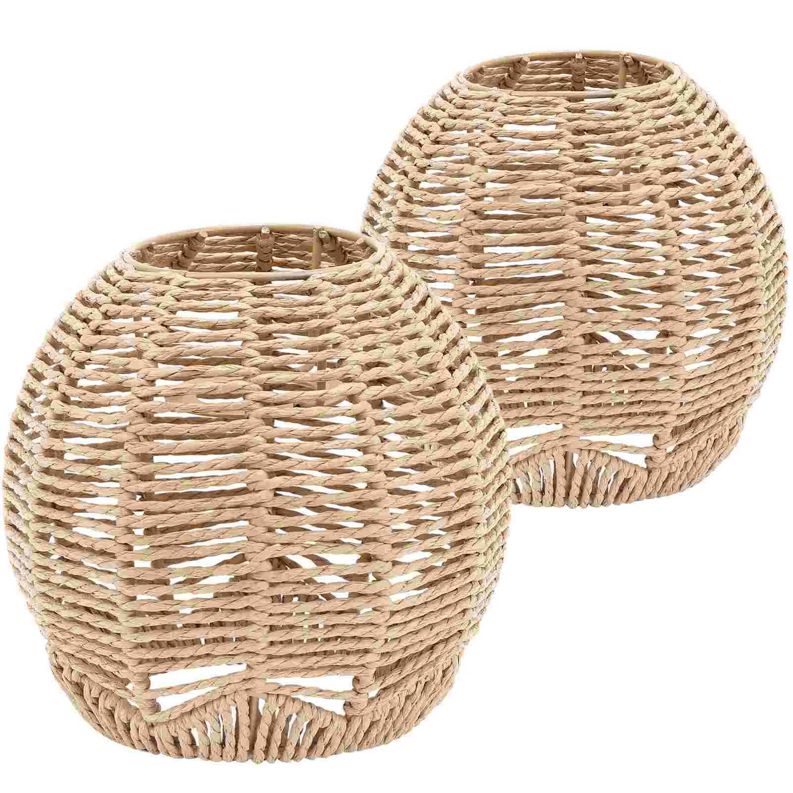 

2 Pcs Pendant Lamp Shade Replacement Woven Light Chandelier Rattan Basket Bulb Lampshade Hanging Shape Shades Cover
