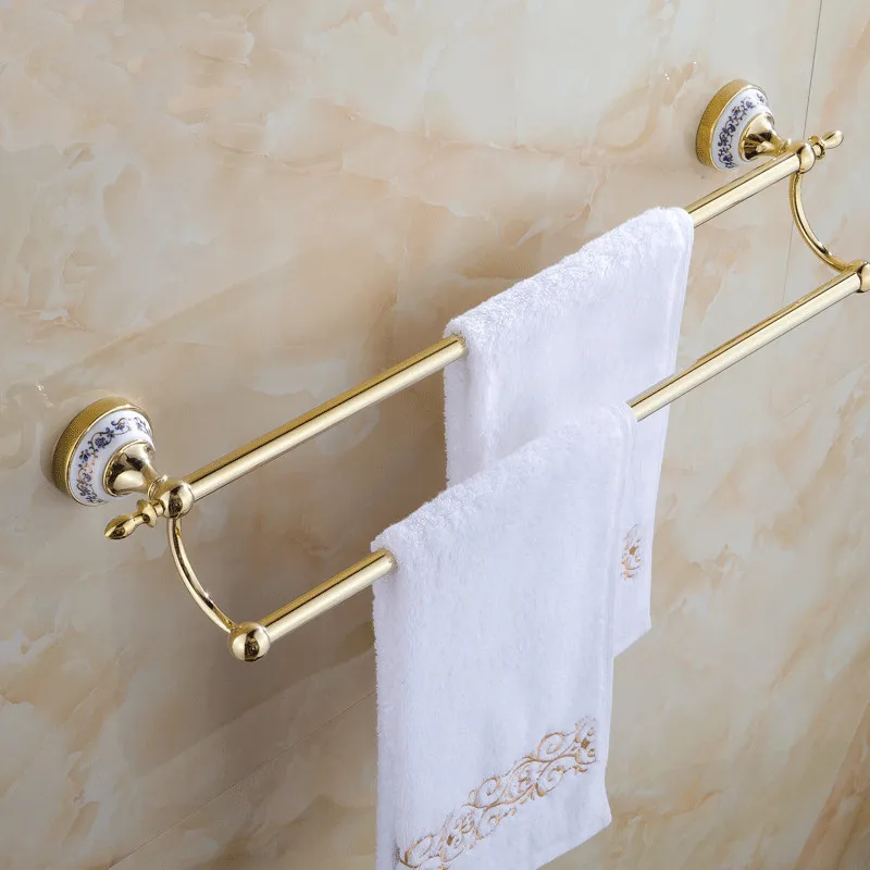 

Vidric Towel Bars Golden Metal Material 2 Rail (24", 60cm) Towel Holder Hanger Shelf Ceramic Bathroom Accessories Wall S