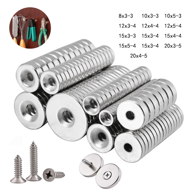 

5/10/25Pcs Neodymium Disc Countersunk Hole Magnets Heavy Duty Rare Earth Magnet Disc with Stainless Screws M3 M4 M5