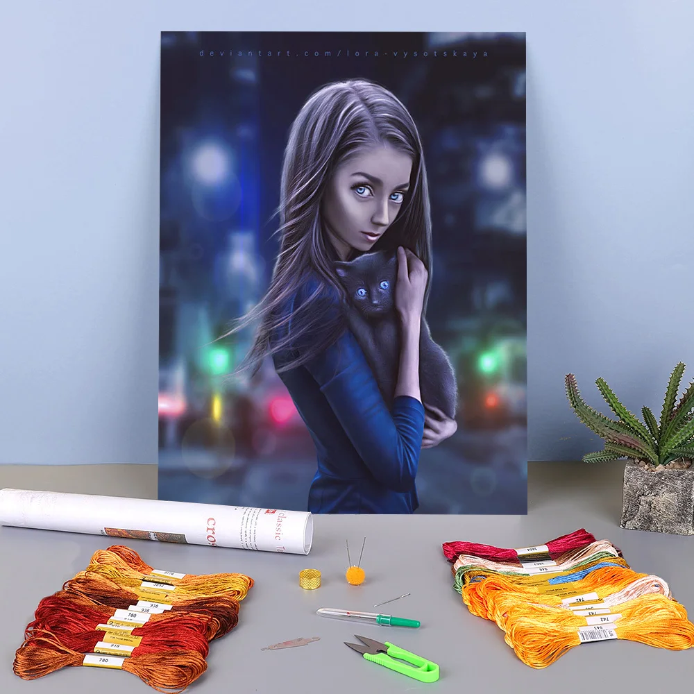 

Woman Girl Printed Canvas 11CT Cross Stitch Set Embroidery DMC Threads Hobby Craft Handiwork Needlework Different Magic