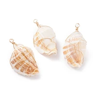 50pcs natural scallop conch shell big pendants charms with real 18k gold plated eco friendly copper wire for diy necklace making