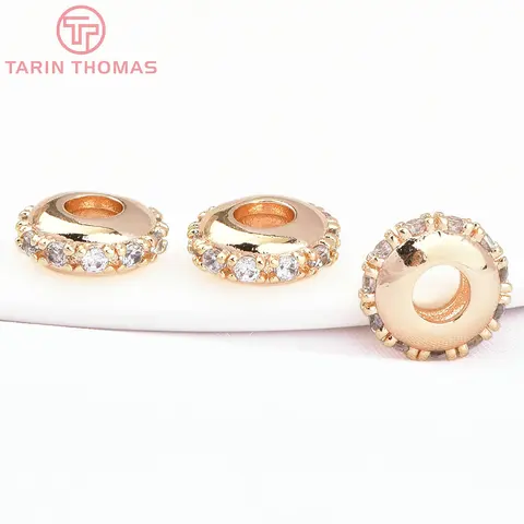 6 шт. латунных бусин 24K золотого цвета с цирконом TARIN THOMAS