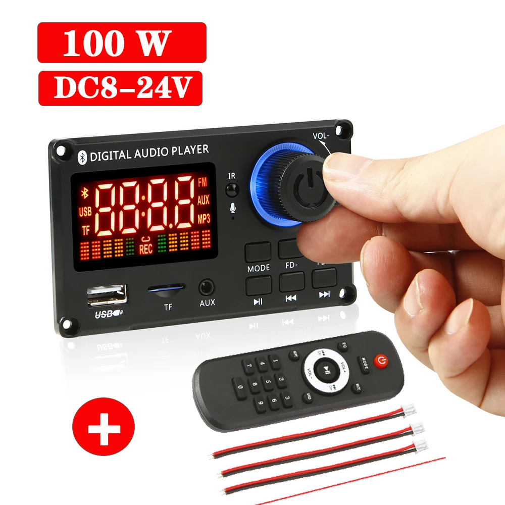 

100/80W/50W Amplifier MP3 Player Decoder Board 8-24V Bluetooth 5.0 Car FM Radio Module Support TF USB AUX wav/wma decoder board
