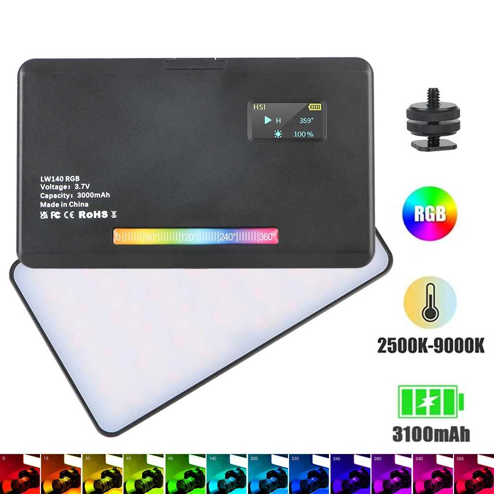 

Портативная лампа RGB для студийной фотосъемки, фотолампа, фотосессия 2500K-9000K, аккумуляторная, для фотосъемки, LW140