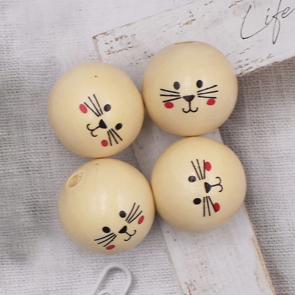 

20 Pcs Cat Wooden Beads Bracelets Making Round Large Hole Jewelry Crafts Holes DIY