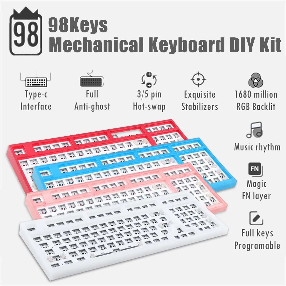 

Next Time 980 Mechanical Keyboard Customized Kit Hot Swappable Type-C Wired Mechanical Keyboard 98 Keys RGB Musical Rhythm
