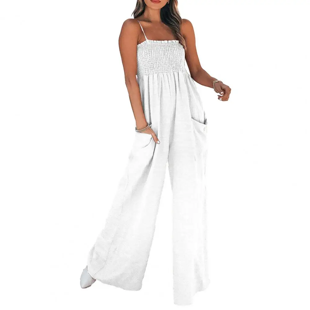 

2023 Women's Casual Loose Jumpsuit with Pockets Summer Sleeveless Boho Beach Romper Perfect for Women Wide-leg Trousers Romper