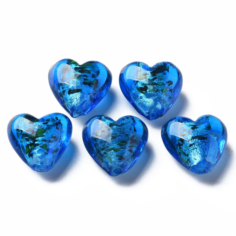 

28pcs/lot Handmade Lampwork Foil Glass Heart Beads for jewelry making DIY Lovely bracelet dangle earring decor accessories
