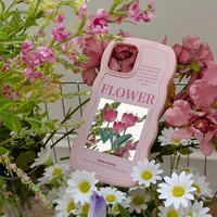 korea pink tulip flower mirror phone case for iphon 13 silicone cover 12 11 xs max xr cases wave frame shockproof covers fundas