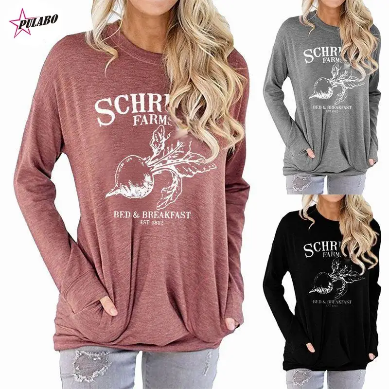 

Женский свитер с карманами и принтом редиса, свободная футболка с круглым вырезом и длинными рукавами, женские футболки, топы в стиле Харадз...