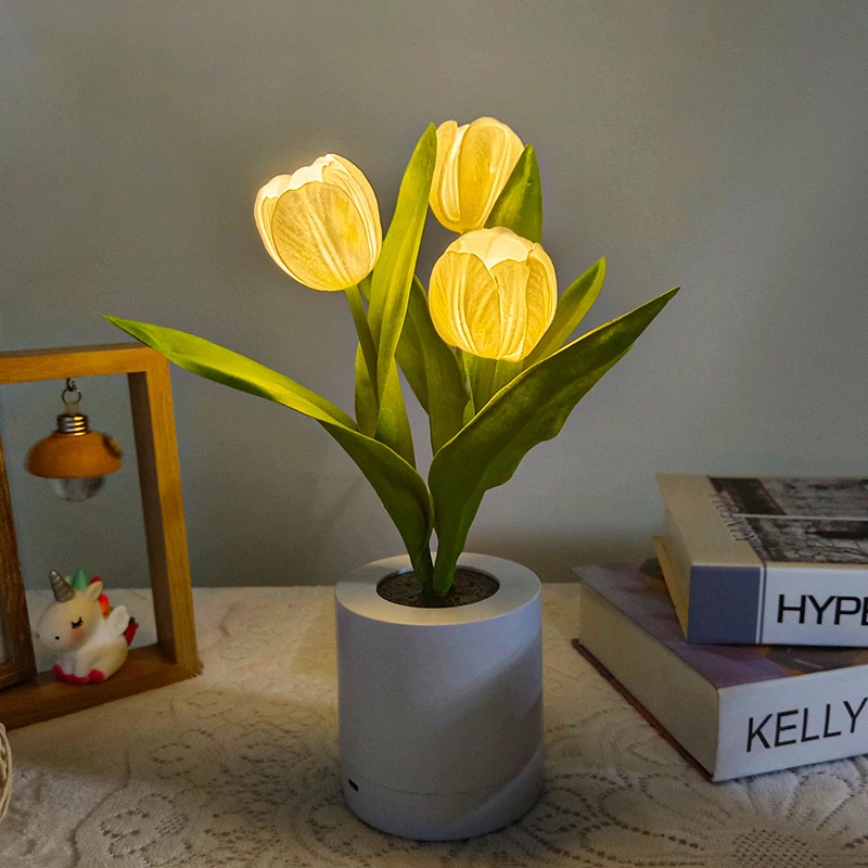 

Tulip Night Light with Vase Simulation Tulip Led Table Lights with Battery, Table Lamp Ornaments for Home Living Room Wedding