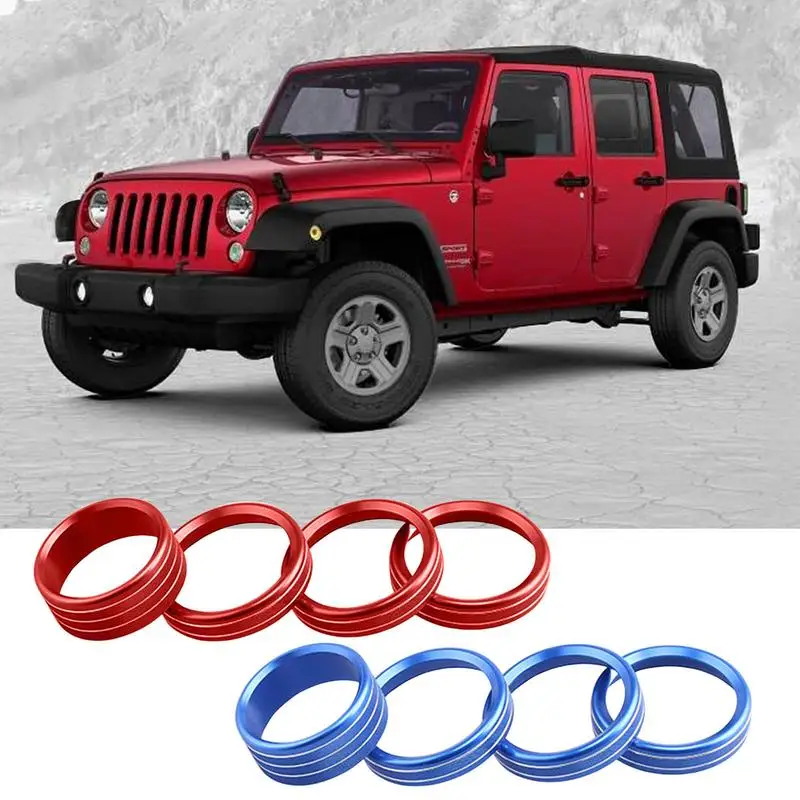 

4Pcs Car Interior Air Conditioning Control Radio Knob Engine Start Stop Button Switch Cover Trim For JeepWrangler 2018-2021