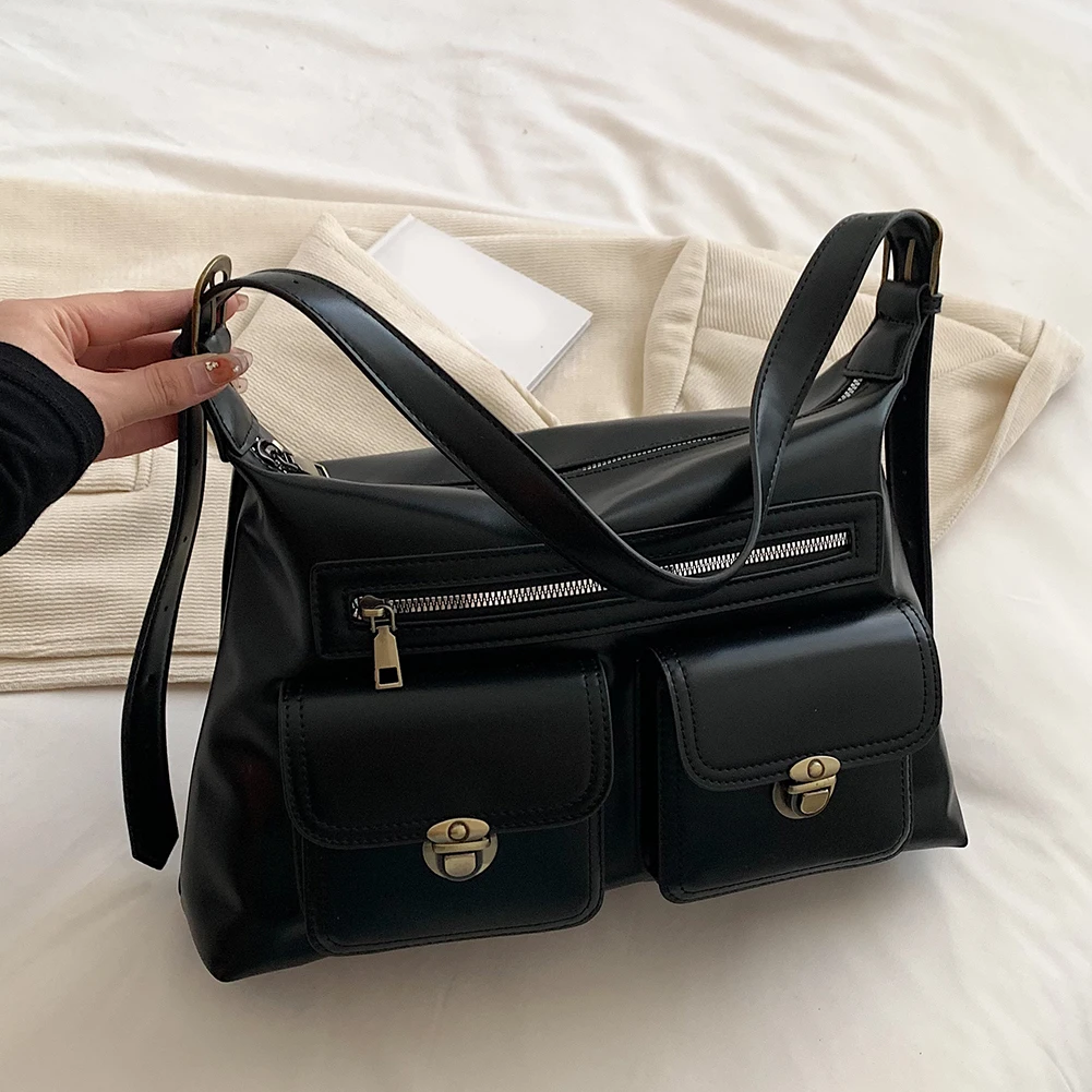 

Women Lady Soft Pu Leather Bags Big Capacity Vintage Style Shoulder Hand Bags Zipper Closure Luxury Designer Handbags Daily Bag