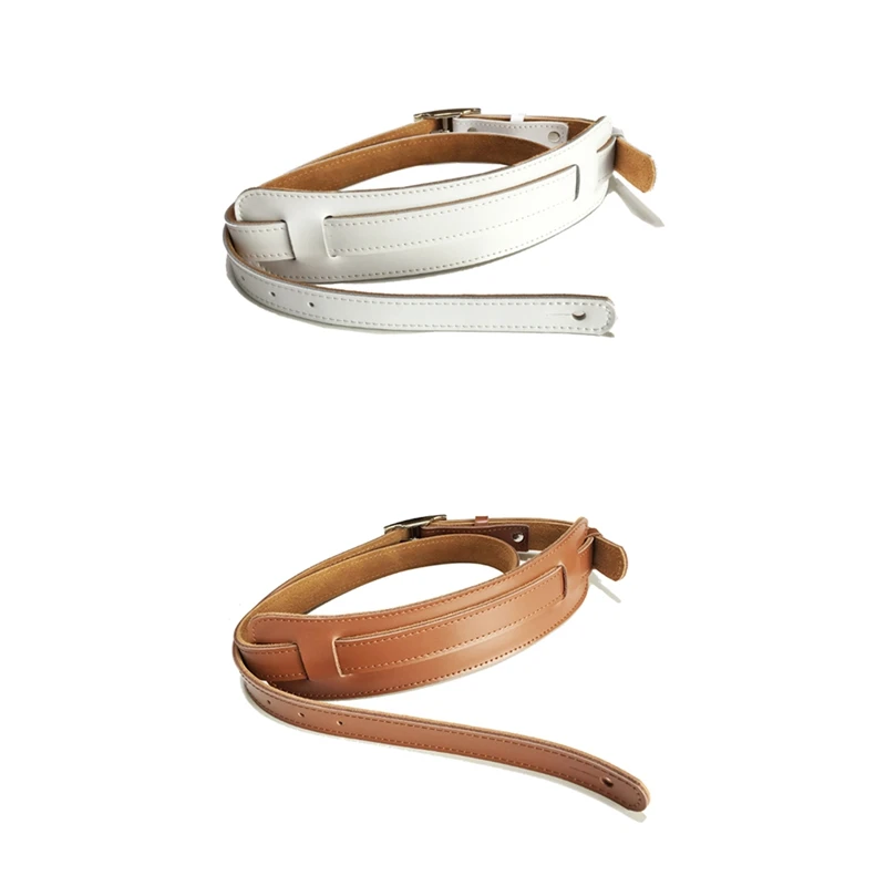 

2X Leather And Metal Buckle Electric Guitar Strap Belt Shoulder Pad Adjustable Guitar Straps-White Color & Brown Color