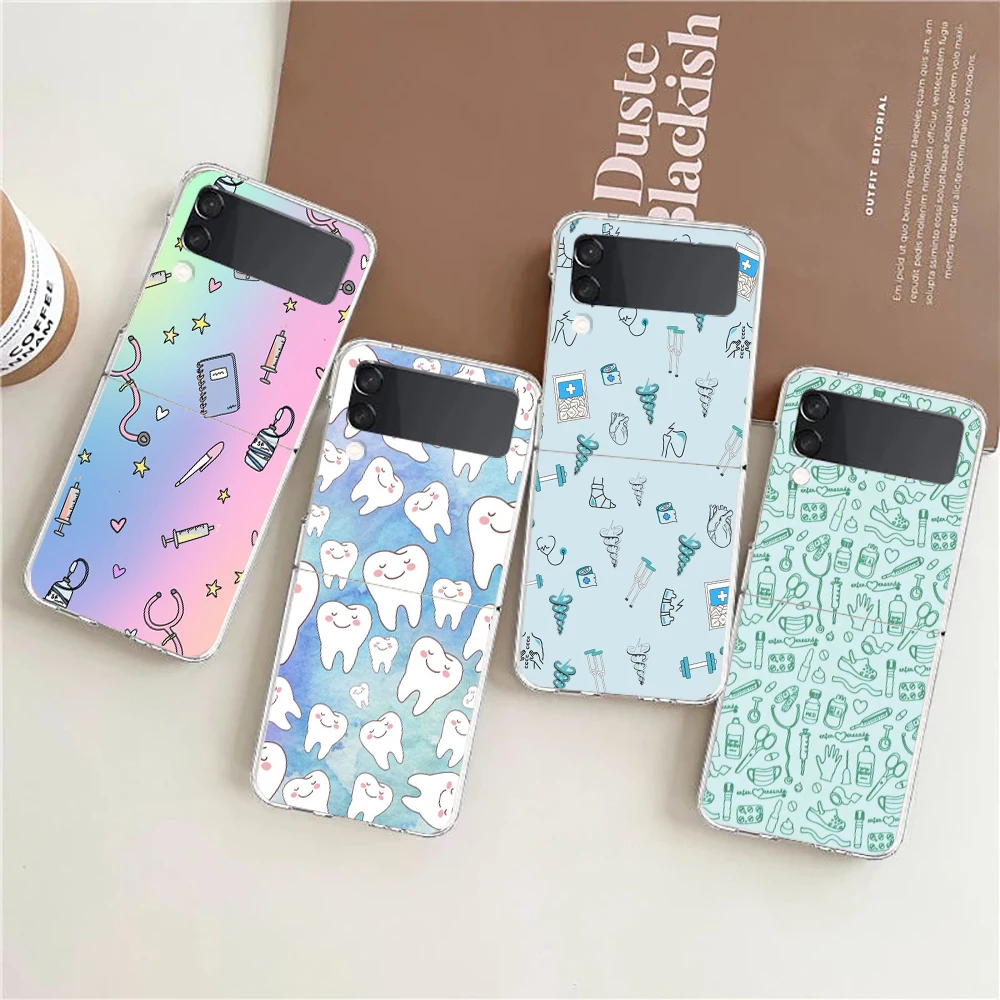 

Dentist Tooth Pattern Phone Cover For Samsung Galaxy Z Flip 4 Case Transparent For Samsung Z Flip3 Hard PC Luxury Foldable Shell