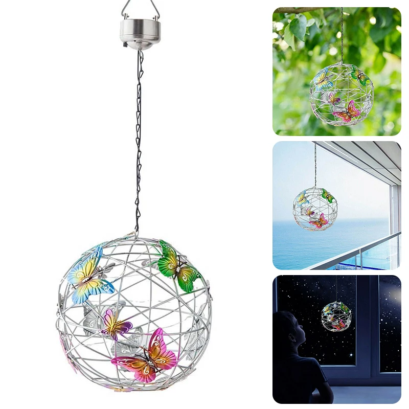 

1 Set White Hanging Butterfly Mesh Orb Round Ball Pendant Solar Light Outdoor Indoor Garden Landscape Pathway Yard Decor Home